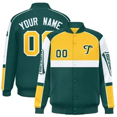 Yellow Midnight Green Raglan Sleeves Varsity Letterman Jacket