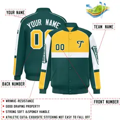 Yellow Midnight Green Raglan Sleeves Varsity Letterman Jacket 2