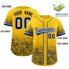 Yellow Navy Floral Gradient Full Button Baseball Jersey 2