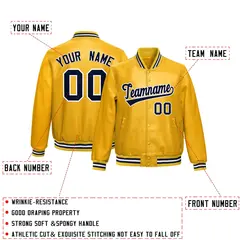 Yellow Navy Full-Snap Faux Leather Varsity Letterman Jacket 2
