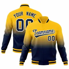 Yellow Navy Gradient Full-Snap Varsity Letterman Jacket 1