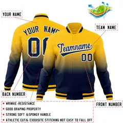 Yellow Navy Gradient Full-Snap Varsity Letterman Jacket 2