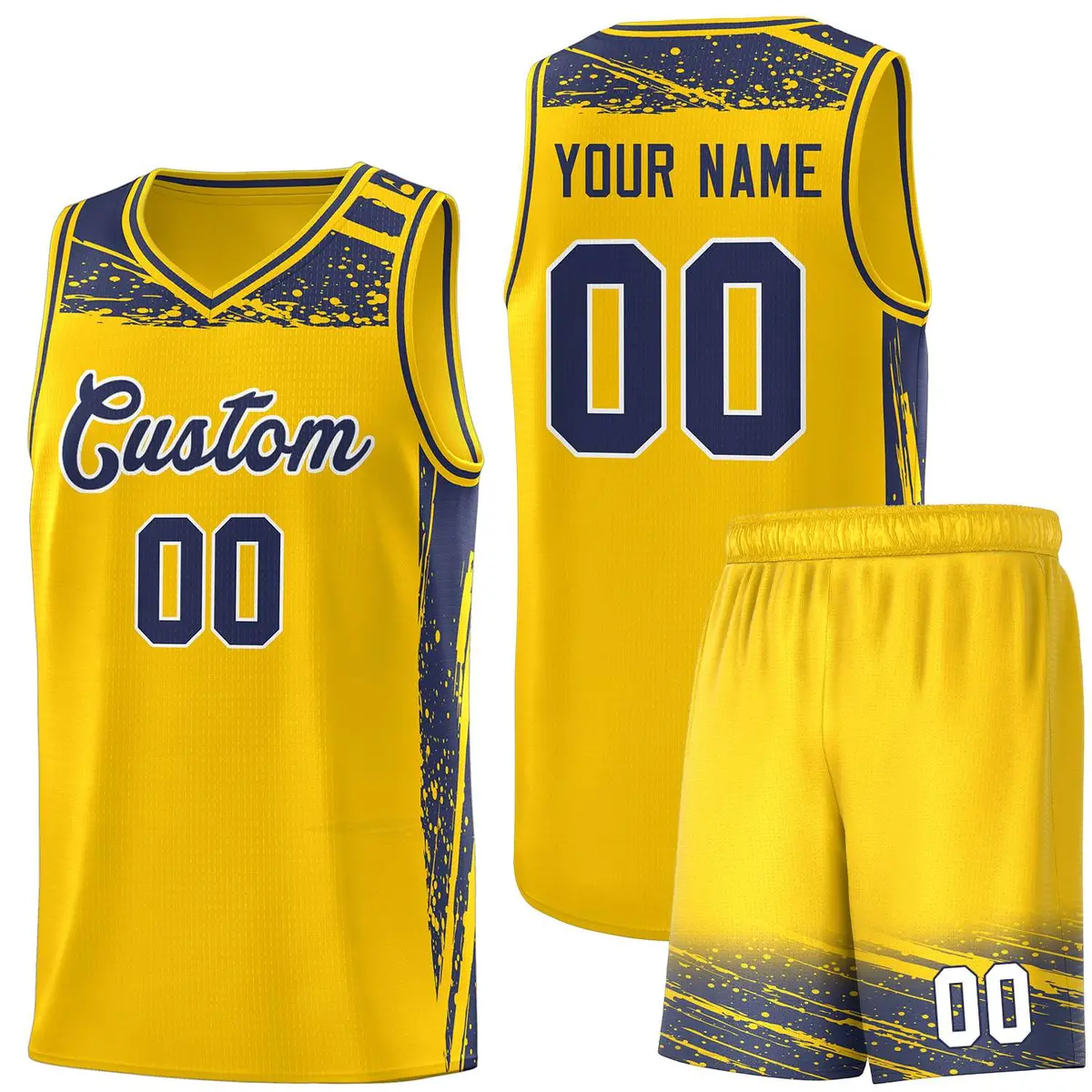 Yellow Navy Graffiti Pattern Sports Basketball Jersey