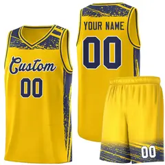 Yellow Navy Graffiti Pattern Sports Basketball Jersey