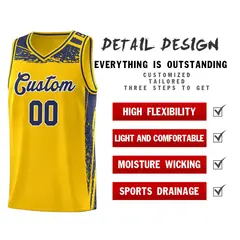 Yellow Navy Graffiti Pattern Sports Basketball Jersey 4