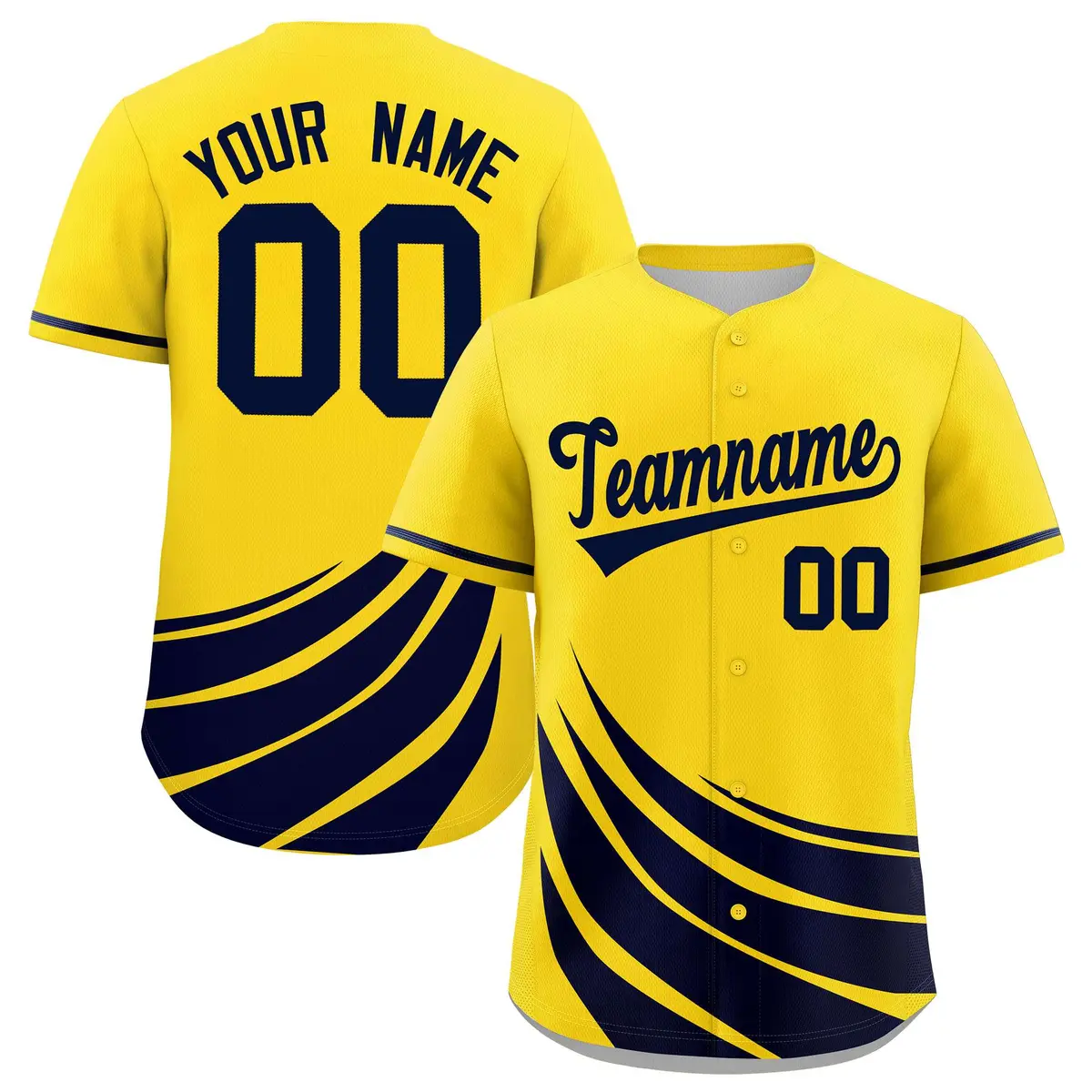 Yellow Navy Graffiti Wind Mark Baseball Jersey