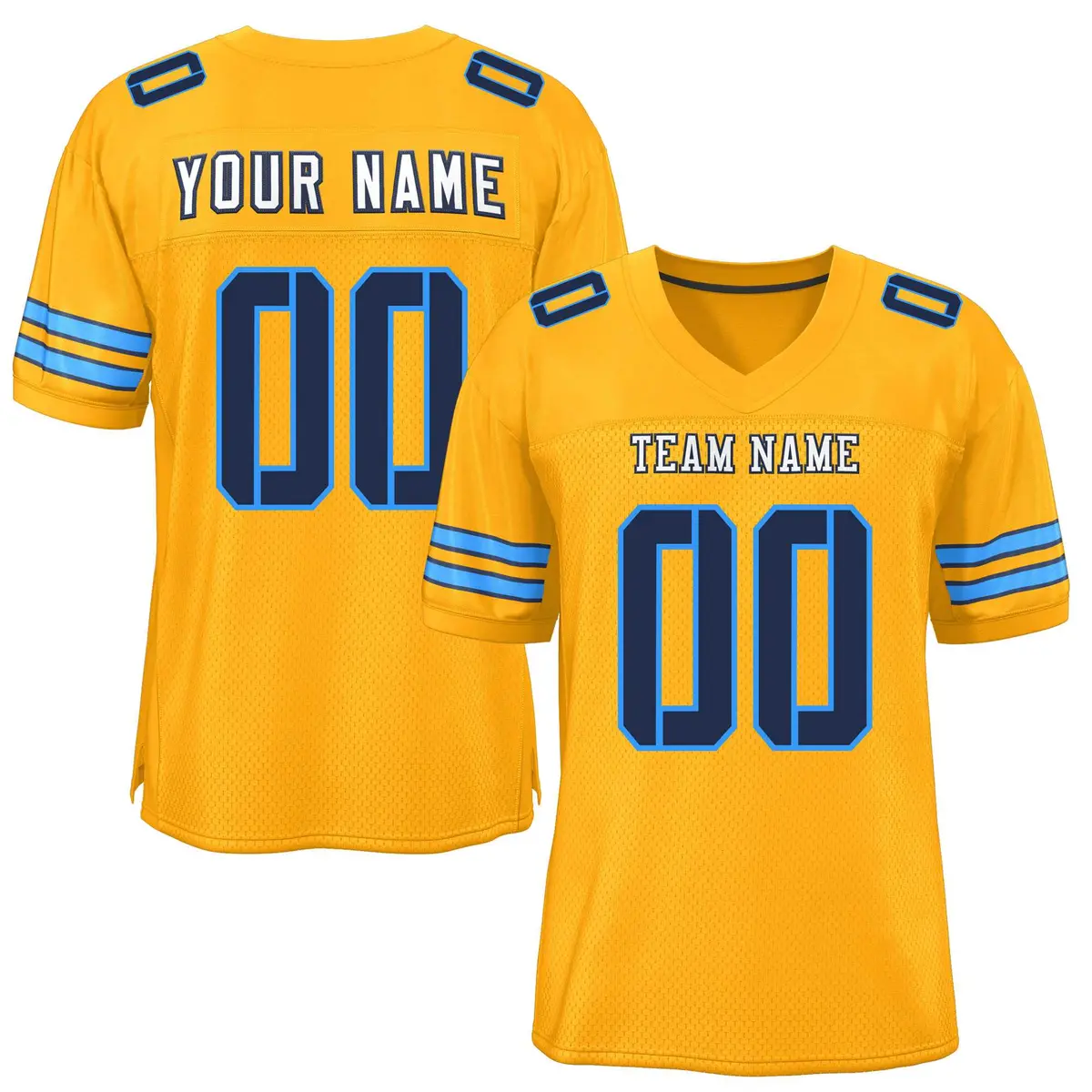 Yellow Navy-Powder Blue Mesh Football Jersey