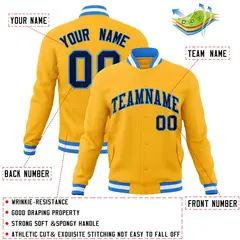 Yellow Navy-Powder Blue Varsity Full-Snap Letterman Jacket 4