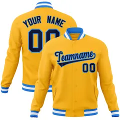 Yellow Navy-Powder Blue Varsity Full-Snap Letterman Jacket 1