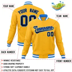 Yellow Navy-Powder Blue Varsity Full-Snap Letterman Jacket 4