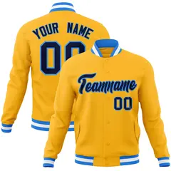 Yellow Navy-Powder Blue Varsity Full-Snap Letterman Jacket 1