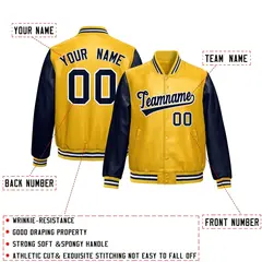 Yellow Navy Raglan Full-Snap Varsity Faux Leather Letterman Jacket 2