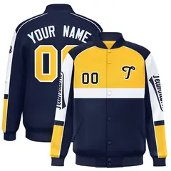 Yellow Navy Raglan Sleeve Varsity Letterman Jacket 1
