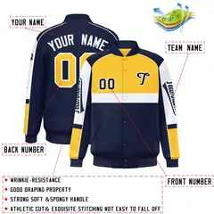 Yellow Navy Raglan Sleeve Varsity Letterman Jacket 2
