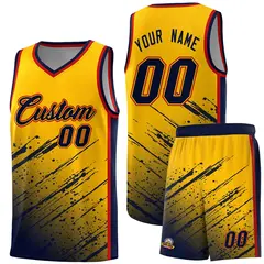 Yellow Navy Splash Basketball Uniforms for School