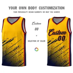 Yellow Navy Splash Basketball Uniforms for School 3