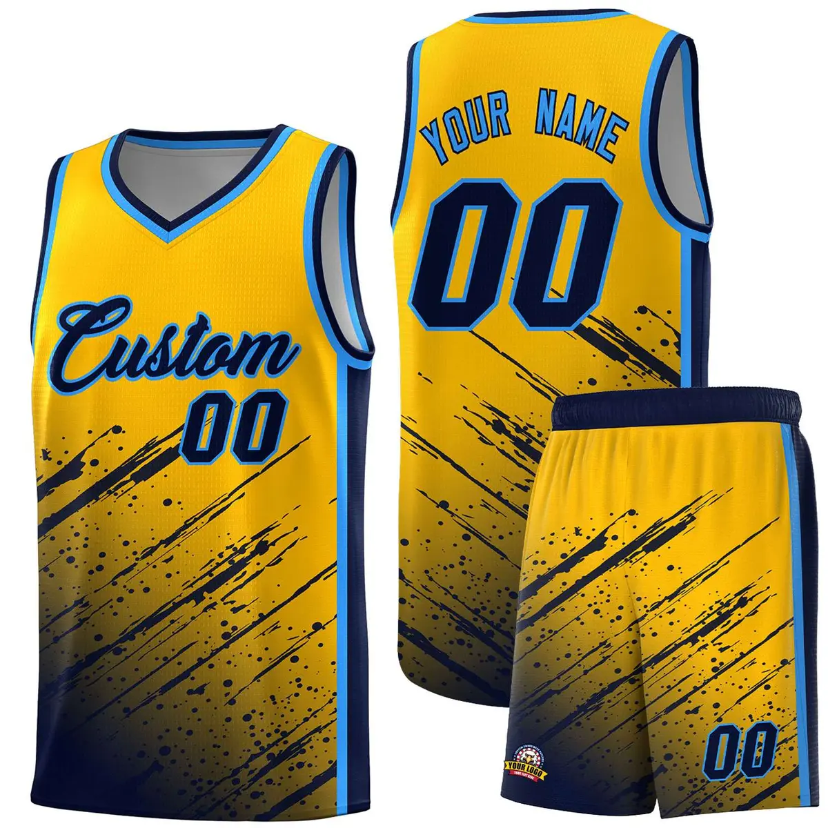 Yellow Navy Splash Basketball Uniforms for Summer Camp