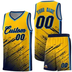 Yellow Navy Splash Basketball Uniforms for Summer Camp