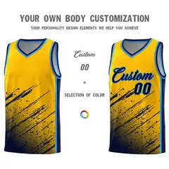 Yellow Navy Splash Basketball Uniforms for Summer Camp 3