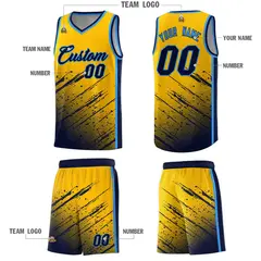 Yellow Navy Splash Basketball Uniforms for Summer Camp 5