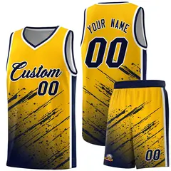 Yellow Navy Splash Basketball Uniforms for Teams 1