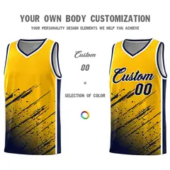 Yellow Navy Splash Basketball Uniforms for Teams 3