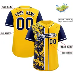 Yellow Navy Split Graffiti Raglan Sleeve Baseball Jersey 2