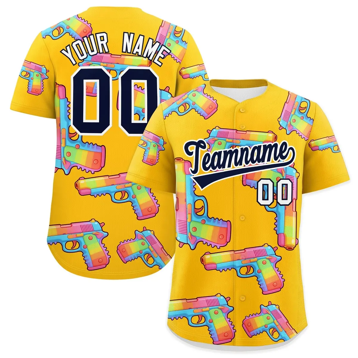 Yellow Navy Sugar-Coated Firepower Graffiti Baseball Jersey