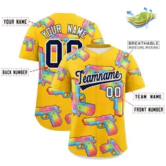 Yellow Navy Sugar-Coated Firepower Graffiti Baseball Jersey 2