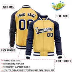 Yellow Navy Varsity Full-Zip Raglan Sleeves Letterman Baseball Jacket 4