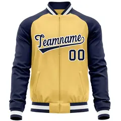 Yellow Navy Varsity Full-Zip Raglan Sleeves Letterman Baseball Jacket 5