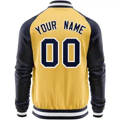 Yellow Navy Varsity Full-Zip Raglan Sleeves Letterman Baseball Jacket 6