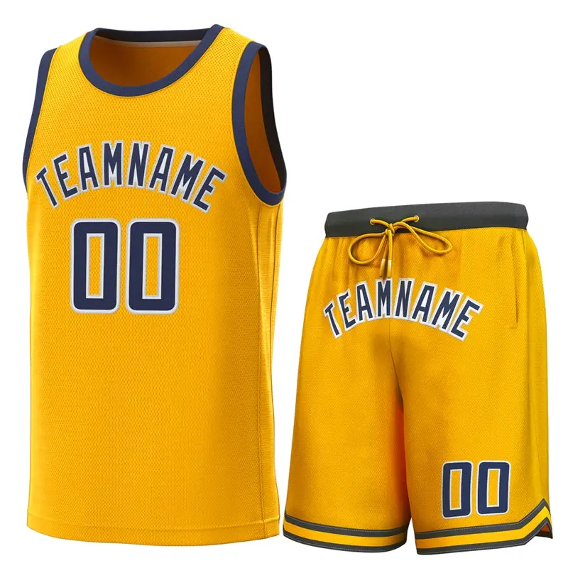 Yellow Navy-White Classic Sets Basketball Jersey
