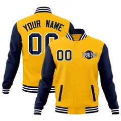 Yellow Navy White Raglan Sleeve Cotton Letterman Jacket 1