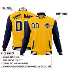 Yellow Navy White Raglan Sleeve Cotton Letterman Jacket 2