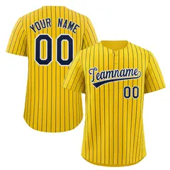Yellow Navy-White Stripe Authentic Fashion Baseball Jersey