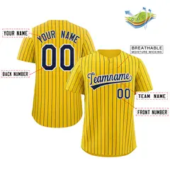 Yellow Navy-White Stripe Authentic Fashion Baseball Jersey 2