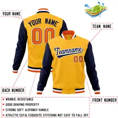 Yellow Navy-White Varsity Raglan Full-Snap Letterman Jacket 4