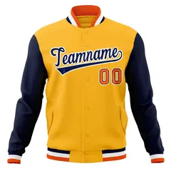 Yellow Navy-White Varsity Raglan Full-Snap Letterman Jacket 5