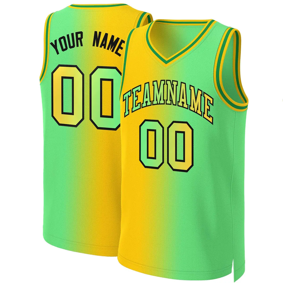 Yellow Neon Green-Black Gradient Fashion Basketball Jersey