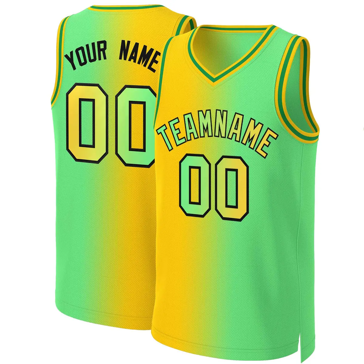 Yellow Neon Green-Black Gradient Fashion Basketball Jersey