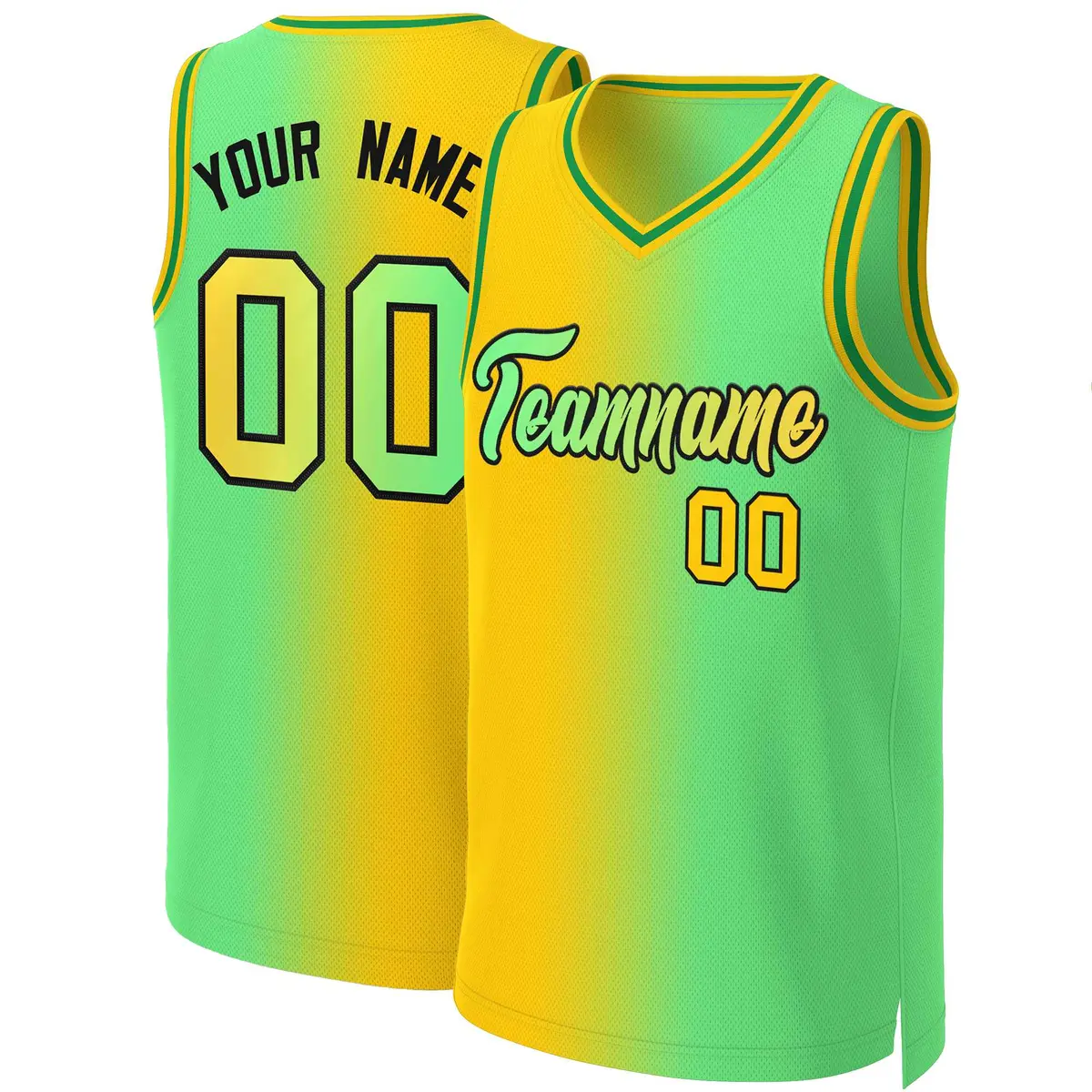 Yellow Neon Green-Black Gradient Fashion Basketball Jersey