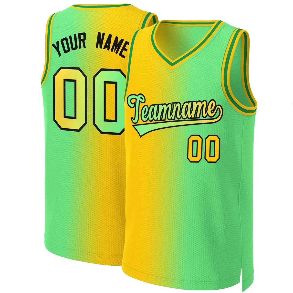 Yellow Neon Green-Black Gradient Fashion Basketball Jersey