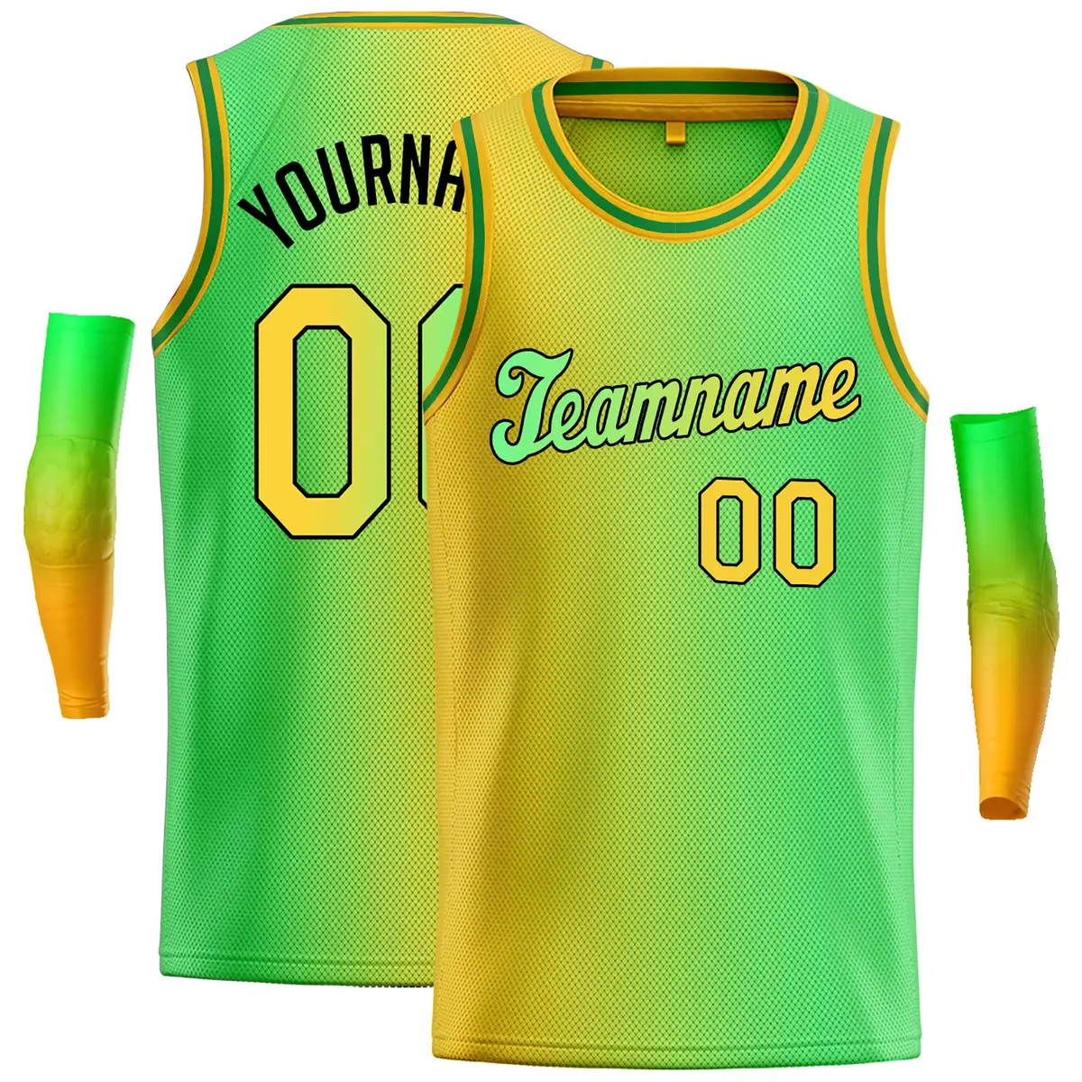 Yellow Neon Green-Black Gradient Tilted Basketball Jersey