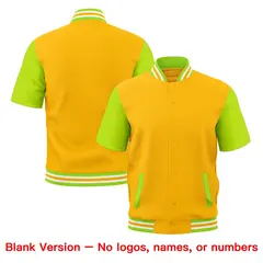 Yellow Neon Green White Gold Full-Snap Short Sleeve Varsity Jacket 7