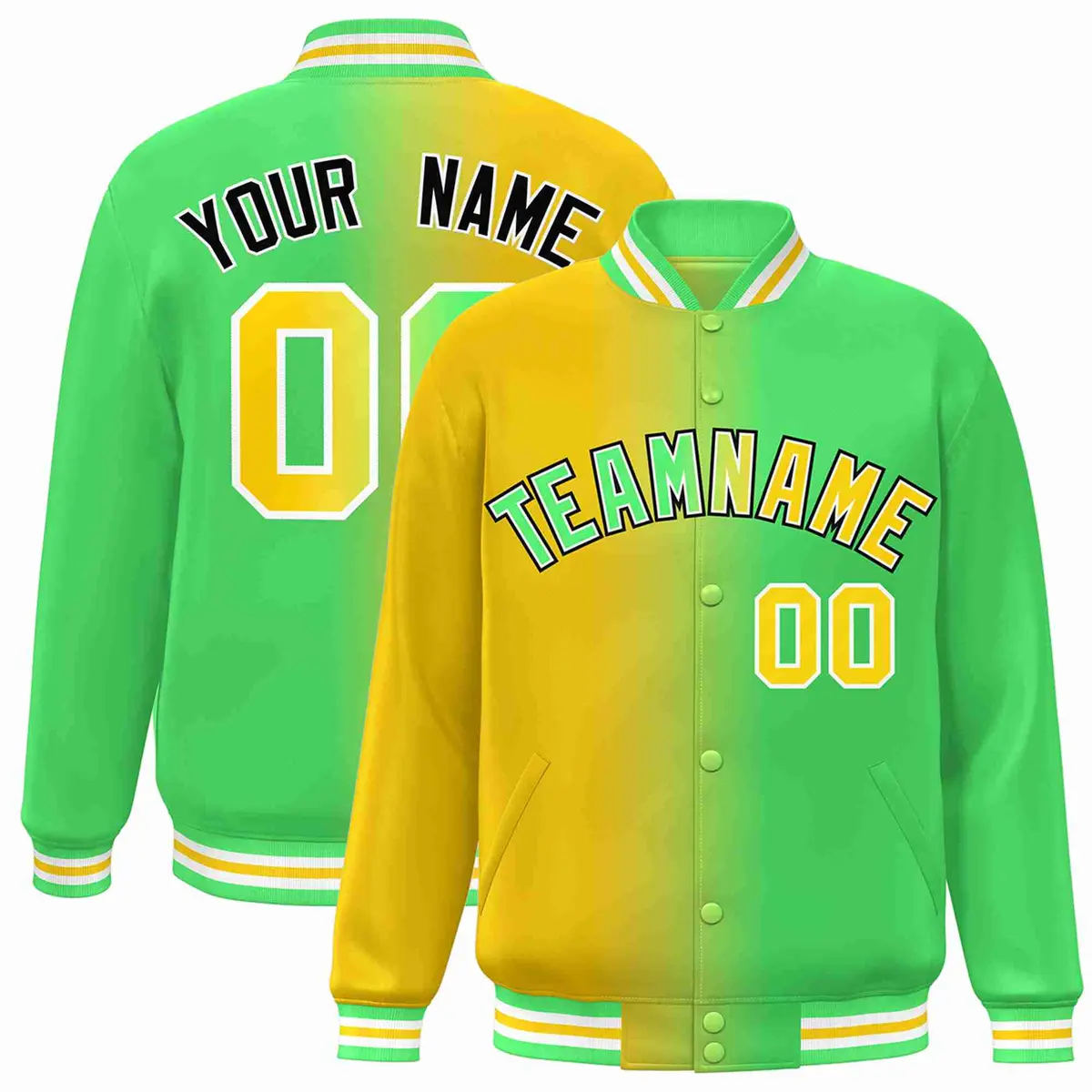 Yellow Neon Green-White Gradient Letterman Varsity Jacket