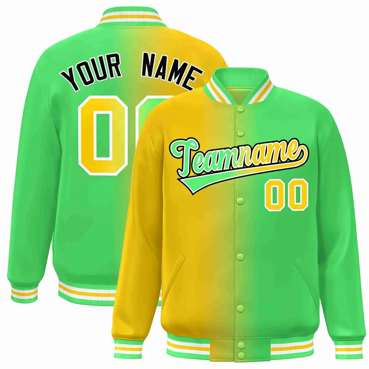 Yellow Neon Green-White Gradient Letterman Varsity Jacket