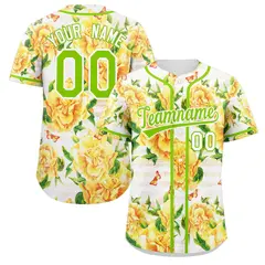 Yellow Neon Green-White Graffiti Flower Baseball Jersey
