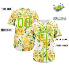 Yellow Neon Green-White Graffiti Flower Baseball Jersey 2