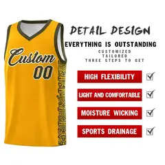 Yellow Olive Indians Pattern Basketball Uniform Jersey 2